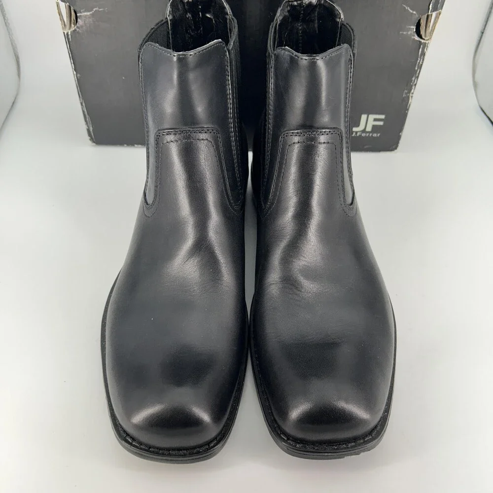 JF Ferrar Austin Chelsea Boots Mens Size 13 Black Leather Pull On Ankle Moto